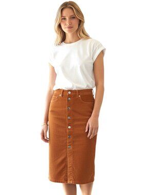 Everlane The Button Front‎ Acorn Cotton Stretch Corduroy Skirt